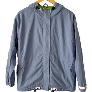 Hanna Andersson Slate Blue & Green Hooded Zipper Front Rain Coat Jacket Lined M